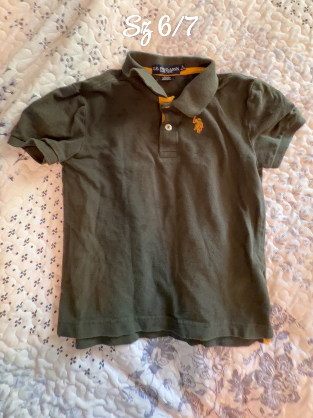U.S. Polo Assn. Olive Green Boys' Polo with Yellow Logo Trim